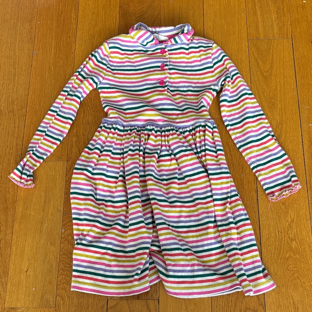 Mini Boden Rainbow Stripe Knit Dress - Pink, Green, Yellow, Blue